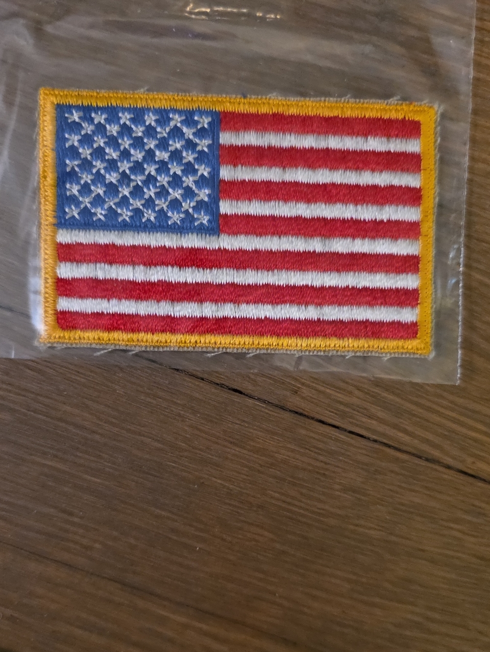 Embroidered American Flag Patch in Red, White & Blue with Gold Border